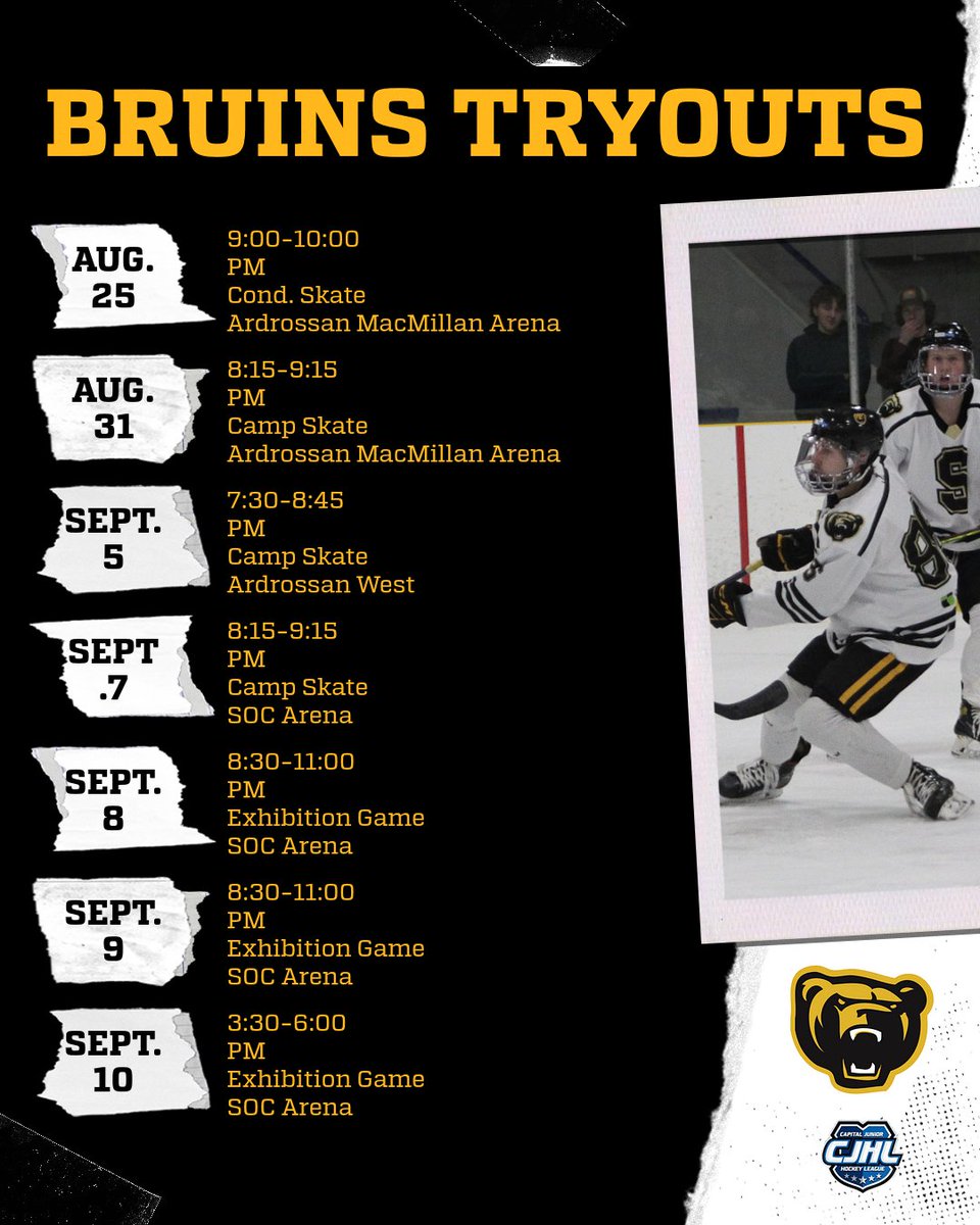 Strathcona Bruins (@strathconabruin) on Twitter photo The Bruins will be holding tryout skates for the upcoming season. Dates and times are below. If you would like to attend email Coach Josh. mcdonaldj91@gmail.com The Bruins will be holding tryout skates for the upcoming season. Dates and times are below. If you would like to attend email Coach Josh. mcdonaldj91@gmail.com