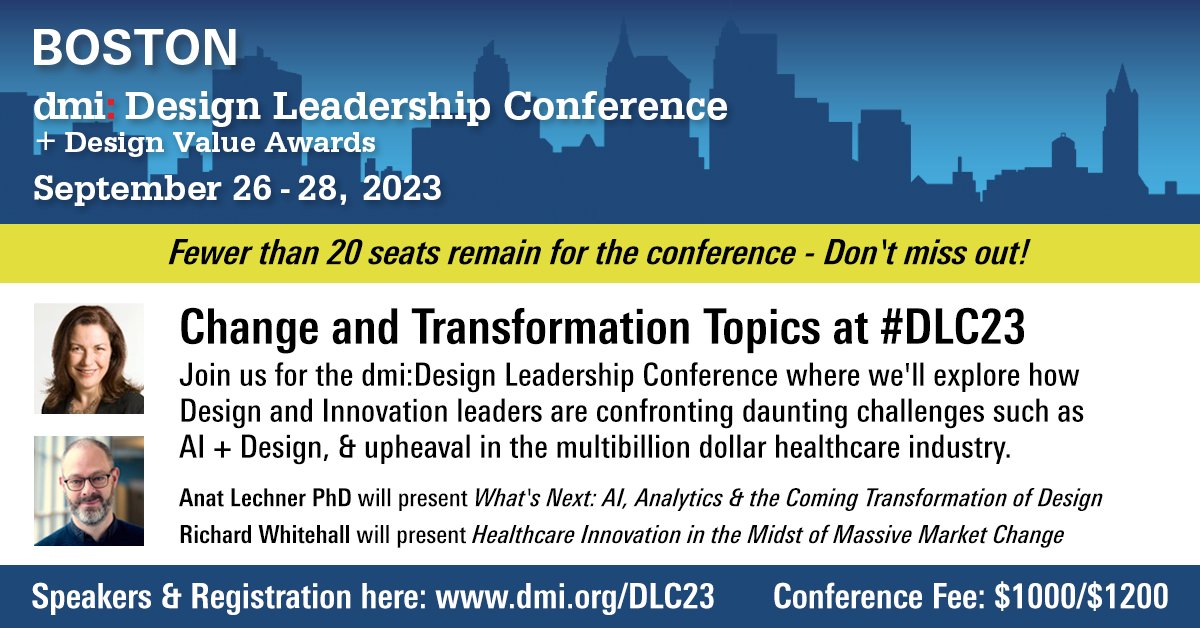 Change and Transformation
We'll explore how Design and Innovation leaders are confronting daunting challenges such as AI + Design, and upheaval in the multibillion dollar healthcare industry.

dmi.org/page/Boston202…

#designleadership #designmanagement #designawards