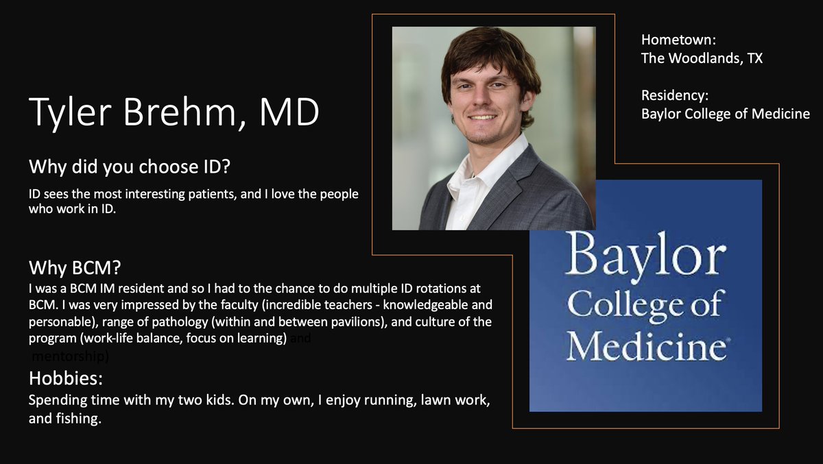 Our next #FellowFriday features Dr. Tyler Brehm! Dr. Brehm has joined the @BCMIDFellowship General ID program after completing residency at @BCM_InternalMed @PrathitKulkarni