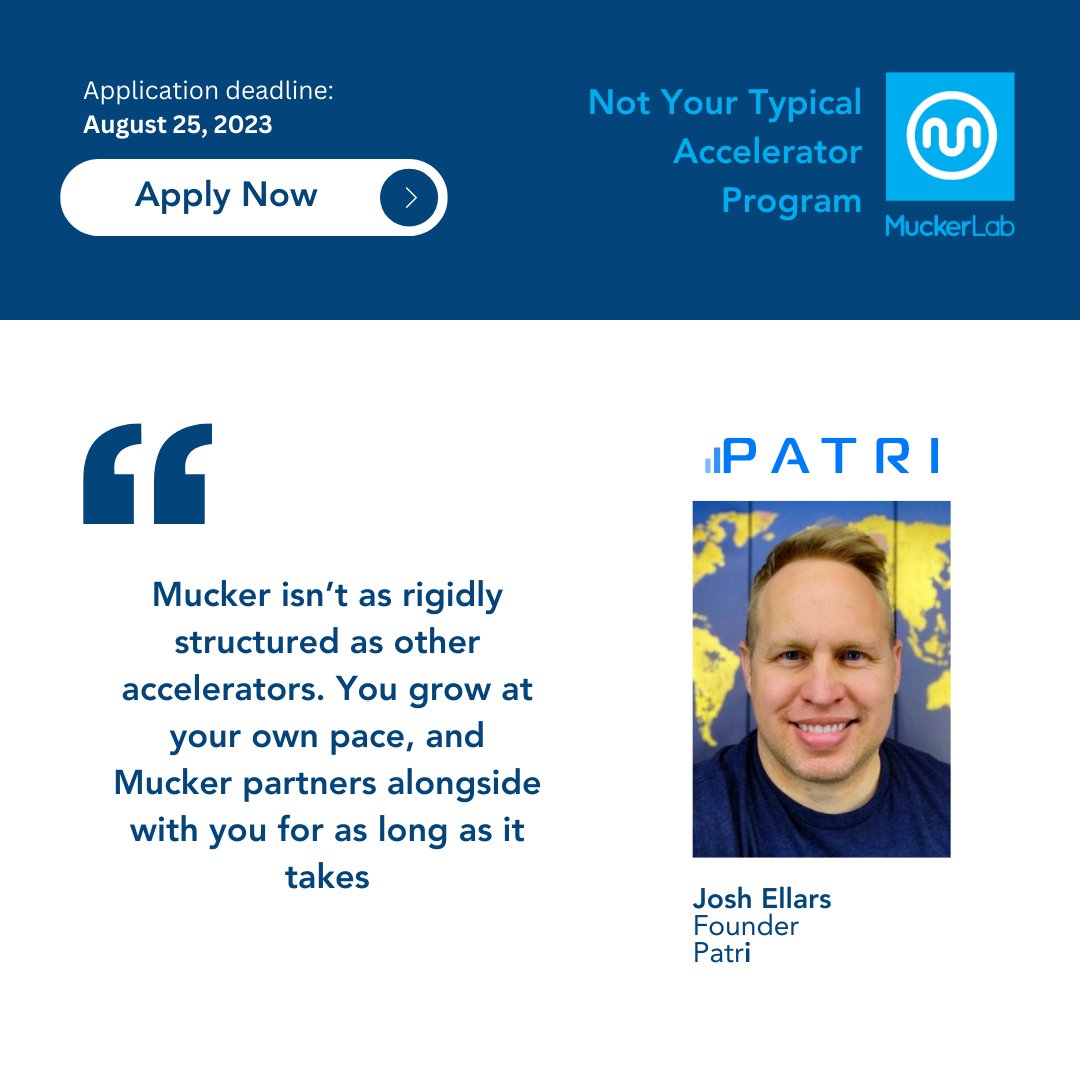 Our #founders' success stories are what make MuckerLab #accelerator shine. We're committed to helping #startups find their product-market fit and thrive. 

MuckerLab Fall deadline is 8/25.
Apply:   bit.ly/3E4pllG

#entrepreneurs #innovation #technology #entrepreneurship