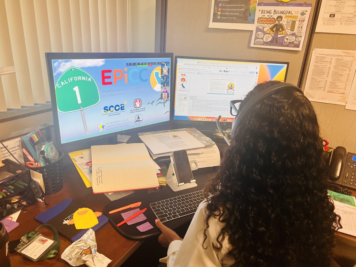 SBCSS_MultiEd's tweet photo. ¡Presente @MultilingualCA BCN! Angelica Hurtado @SBCountySchools, Dr. Nicole Chávez @OCDEProjectGLAD, Dr. Soomin Chao @lacoe_mas, &amp; Graciela García Torres @sac_coe introduce the EWIG 2.0 EPiCC journey to support effective language acq prgms across CA w/ @CABEBEBILINGUAL &amp; @CalTog https://t.co/VmsedlBsRu