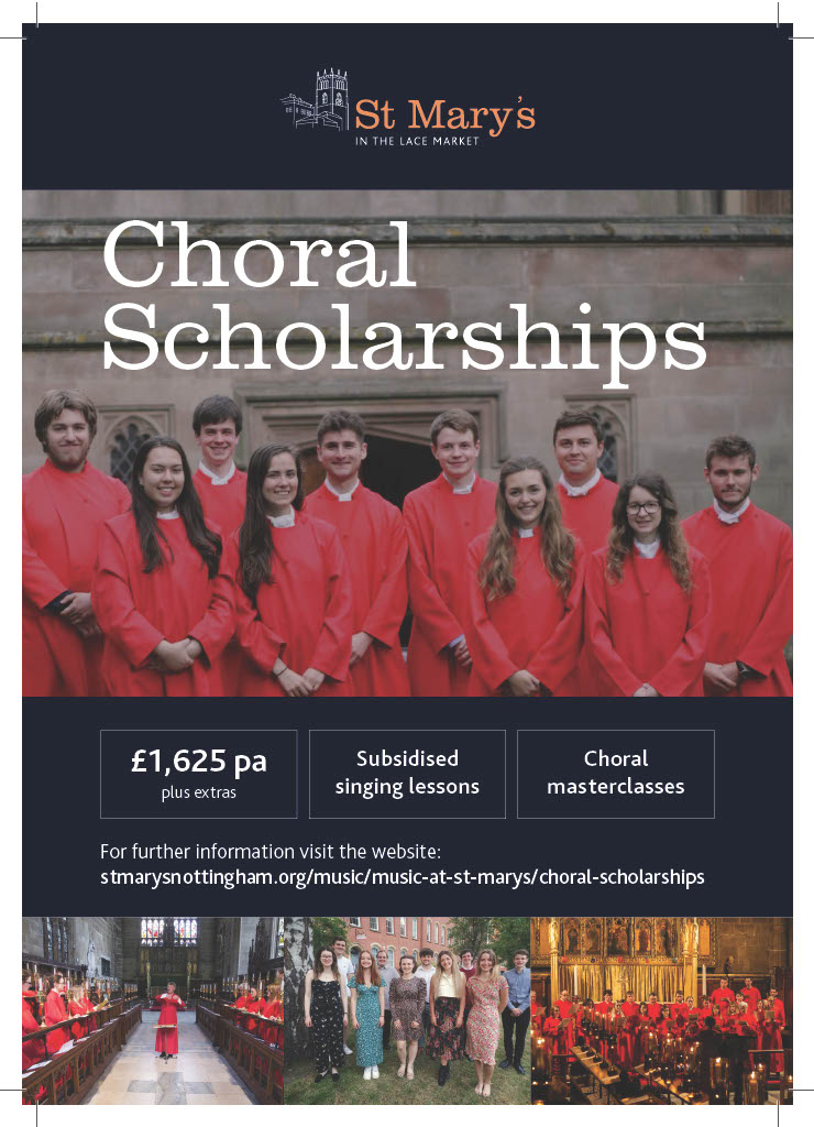 St_Marys_Choir's tweet photo. Calling talented singers heading to @UniofNottingham and @TrentUni this year! We have limited places for #students wanting to join a high-quality choir with a generous bursary.  Get in touch at scholarships@stmarynotts.org or visit https://t.co/7neP2RPdxI @StMarysNotts #Choral https://t.co/cplj9iNvis