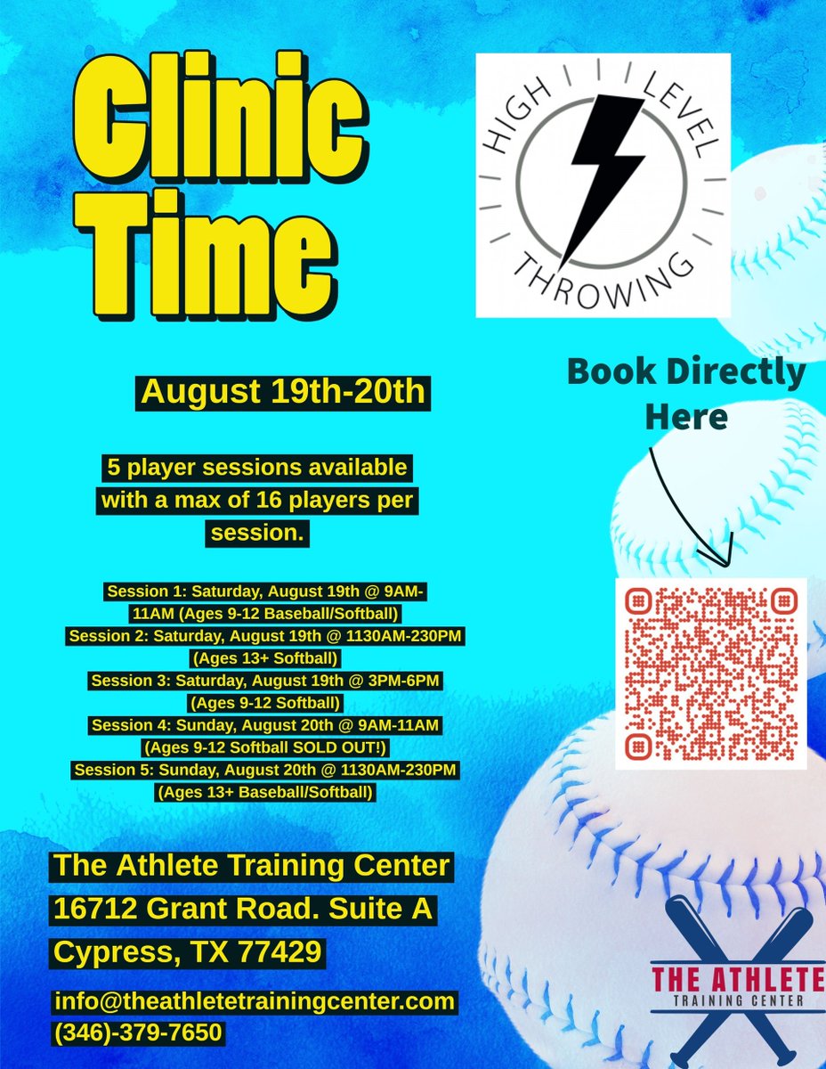 High Level Throwing is coming back to Cypress! Join us for another weekend filled with proper throwing mechanics. One of the best clinics to attend for all baseball and softball athletes! Limited room available! highlevelthrowing.com/high-level-thr…