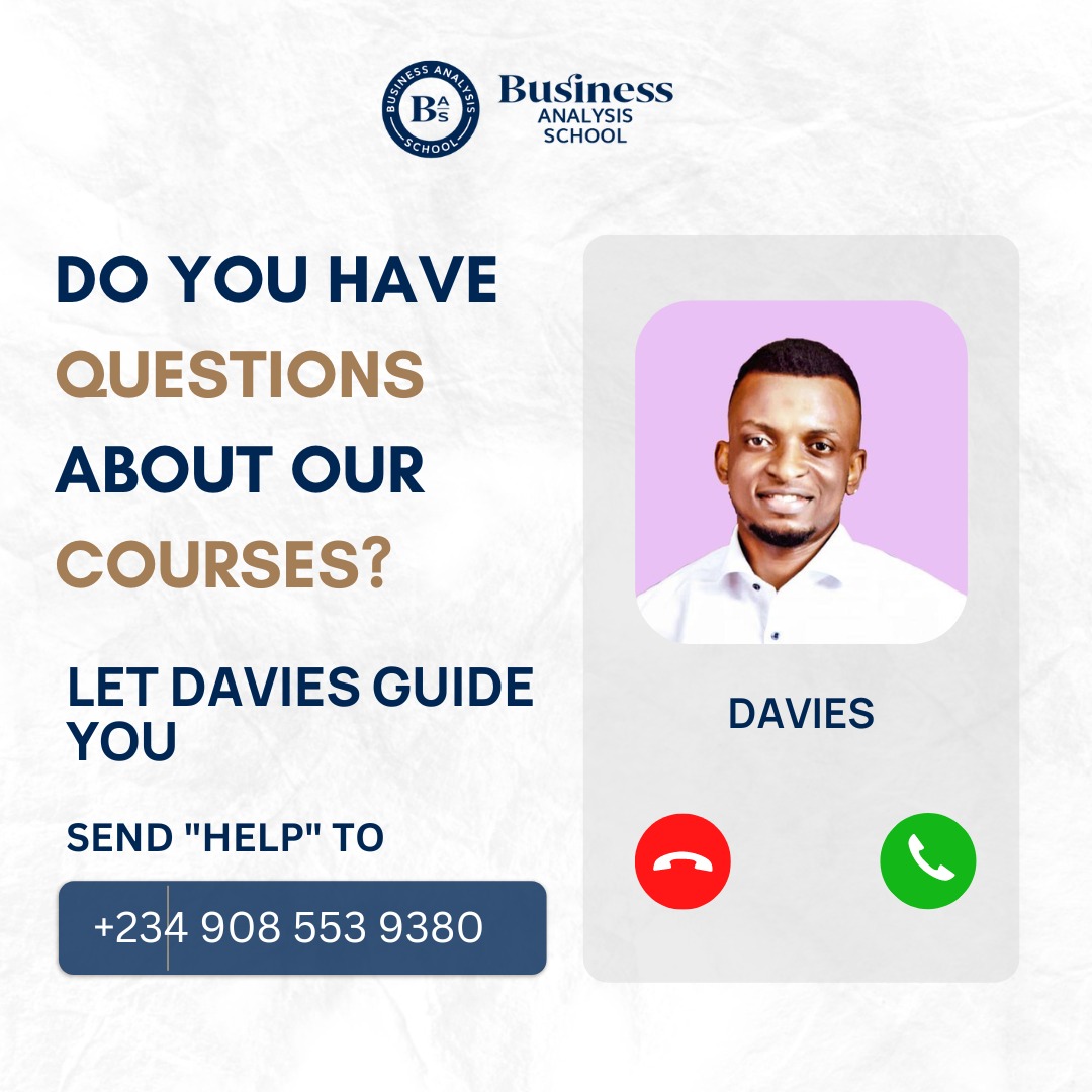 Do you have questions about our courses?  Mary and Davies are ready to guide you. Send a message to them TODAY.

#businessanalysis #bas #businessanalysisscool #iiba #iibacertification #certificationprep #careercoach #projectmanagement #careersintech #enoeka