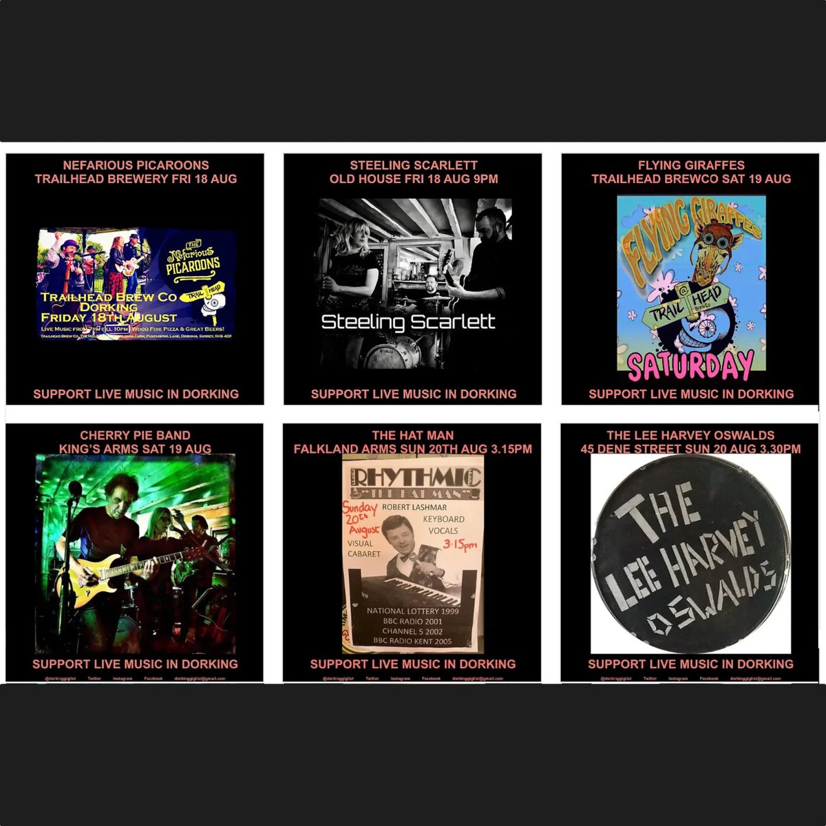 6 gigs in Dorking this weekend - can you get to at least one of them? Drop a mini-review, pic or video here if you do. #supportlivemusic #dorkinggiglist