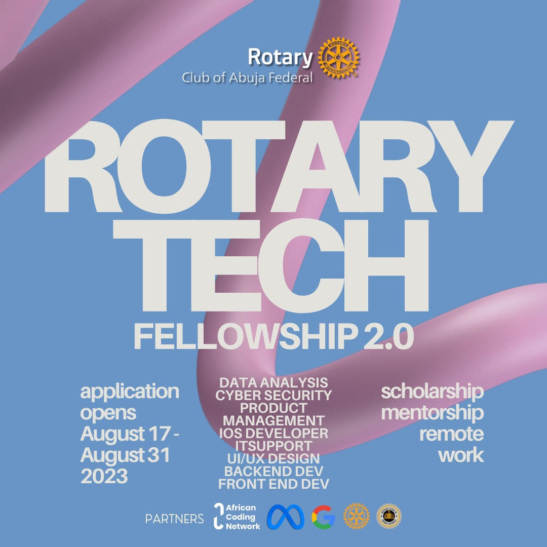 <a href="/rotabujafed/">Rotary Club of Abuja Federal</a> is thrilled to announce the 2nd cohort of the #Rotary Tech Fellowship for Africans 18 - 35!
200 scholarships from both #Google &amp; #Meta are available.
Click here:  forms.gle/57XamjnUfXr5mp…
1. Spread the Word: Let's make some noise! Share the link to the application!