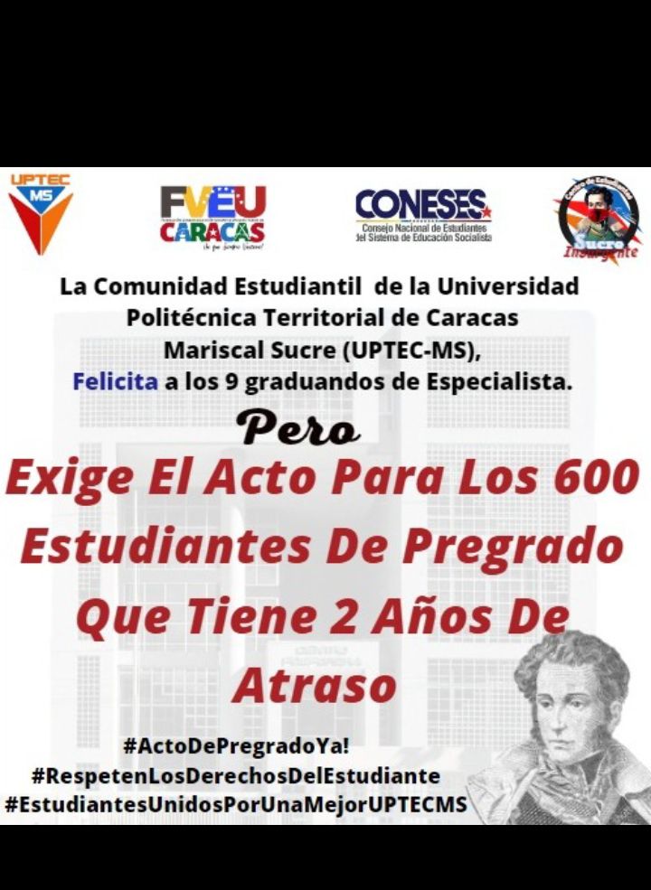 deicamar's tweet image. Estudiantes de la Universidad Politécnica Territorial de Caracas Mariscal Sucre denuncian que entrega de títulos tiene dos años de retraso. 
Hay papeles pegados en sedes de San Martín y Antímano en protesta para exigir actos de graduación