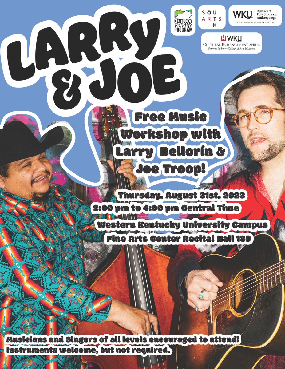 KY Folklife Program (@kyfolklife) on Twitter photo The Kentucky Folklife Program in partnership with the WKU Cultural Enhancement Series, South Arts, and the WKU Folk Studies & Anthropology Department will be hosting the musical magnificence that is <a href="/larry_and_joe/">Larry & Joe</a> on August 31st! 🎼🪕
Viva Venezuela!!! 🇻🇪 The Kentucky Folklife Program in partnership with the WKU Cultural Enhancement Series, South Arts, and the WKU Folk Studies & Anthropology Department will be hosting the musical magnificence that is <a href="/larry_and_joe/">Larry & Joe</a> on August 31st! 🎼🪕
Viva Venezuela!!! 🇻🇪
