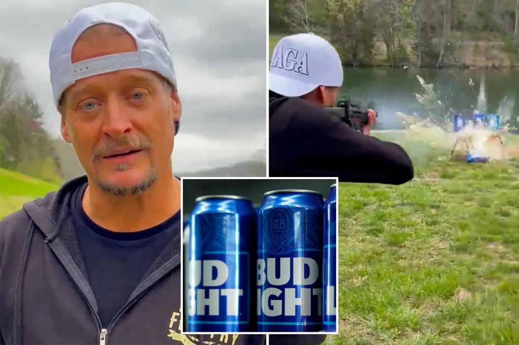 nypost's tweet image. Kid Rock spotted drinking Bud Light 4 months after shooting cans over Dylan Mulvaney fiasco trib.al/zQ2wDoo