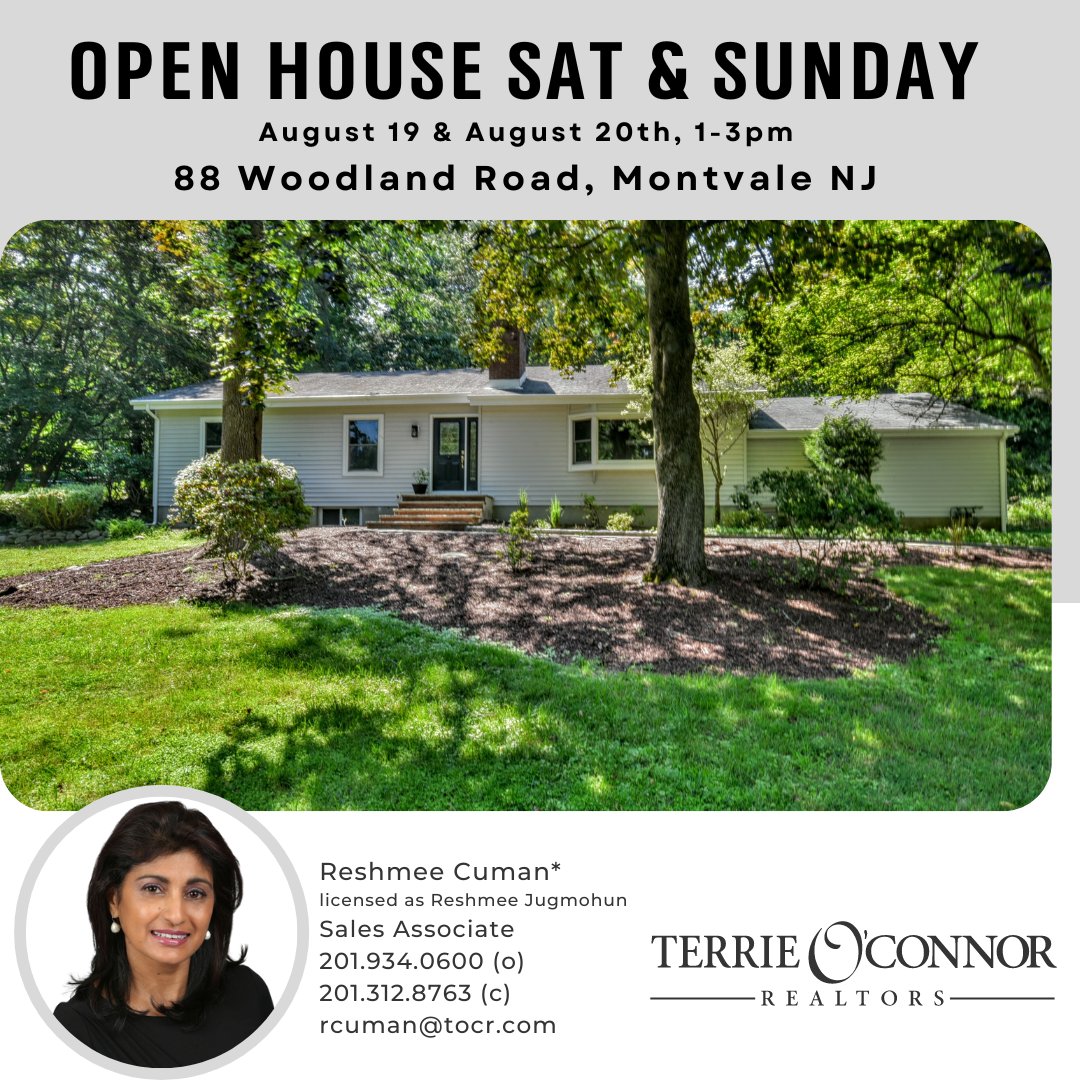 ReshmeeJCuman's tweet photo. Open House at 88 Woodland Road, Montvale, NJ on Sat 08/19, and Sun 08/20, from 1 to 3 PM! 
Details:https://t.co/R0hZmoMWio 

#JustListed #MontvaleNJ #SingleHomeForSale #PropertyForSale #ReshmeeSellsHomes #SoldByReshmee #TOCRRamsey #TerrieOConnorRealtors #WeAreTOCR #RealEstate https://t.co/Xmz9W2XTGN