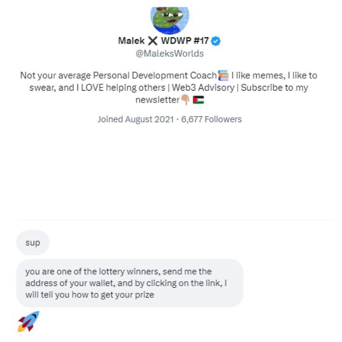 flack_ID's tweet image. 🚨Be careful it&apos;s a scammer🚨
@MaleksWorlds  Stop texting my friends you dirty liar‼️
#NFTCommunity  #SCAM  #NFTs  #trade  #cryptotrade  #Crypto  #CryptoCommunity