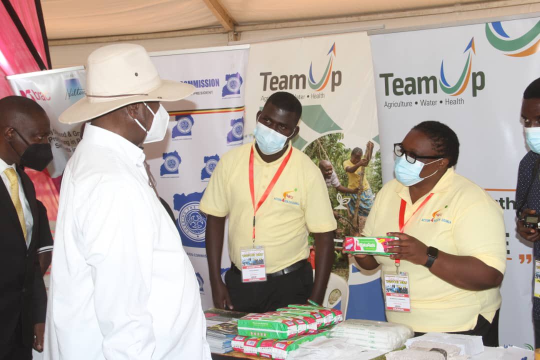 TeamUpUG's tweet photo. It was a great honor to host the President od Uganda, H.E Yoweri Kaguta Museveni, at our exhibition stall, today at the International Youth Day Celebrations in Kabale. https://t.co/SpdDGhZR1g