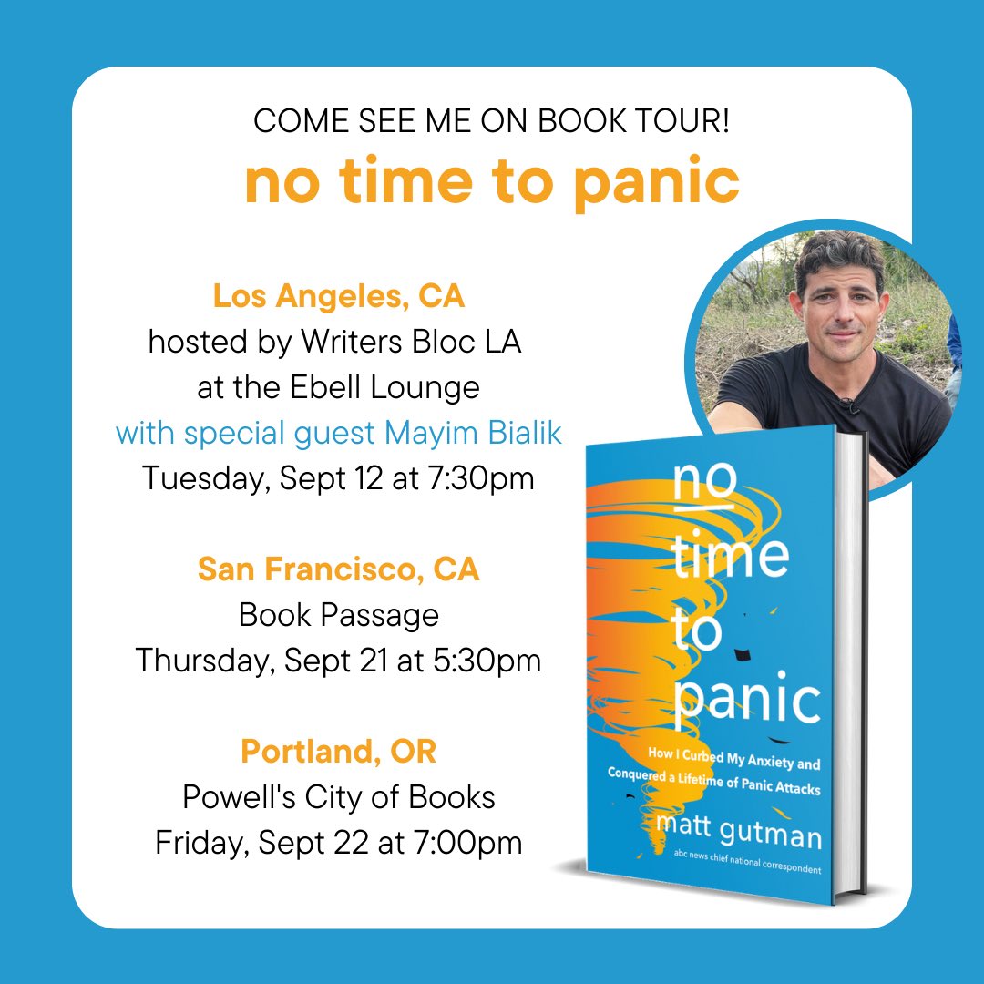 Buckle up folks for the #NoTimeToPanic book tour! First stop is in LA for our book launch event on September 12th. Hosted by Writers's Bloc LA at @ebellofla with the brilliant Mayim Bialik moderating. 

Link in bio 

#NoTimeToPanic #book #newbook #booktour #panic #mentalhealth