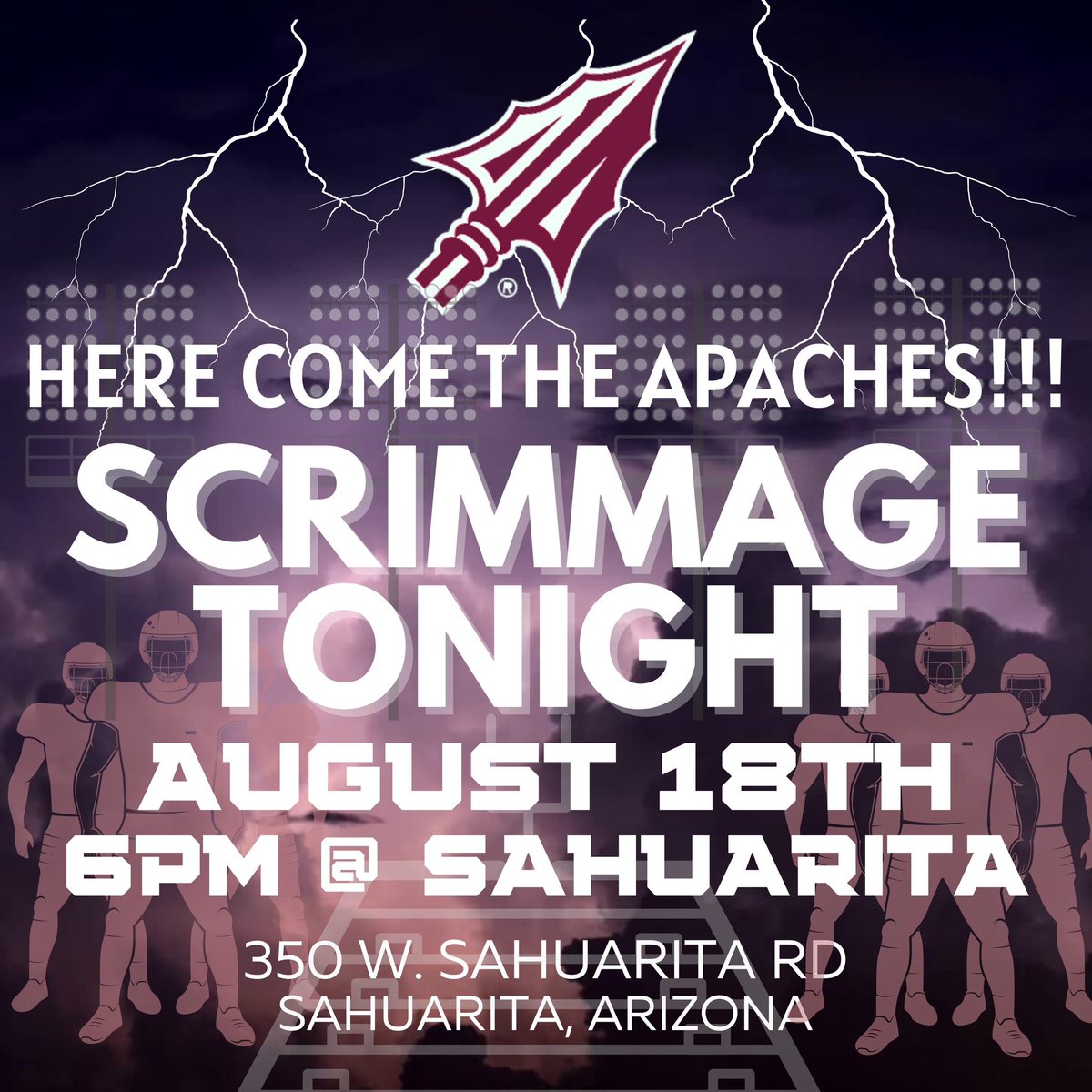 NHSFootballAZ's tweet photo. T-MINUS 7 HOURS‼️

See you soon Mustangs‼️

#ApacheFootball #FeartheSpear https://t.co/RluiGEXagA