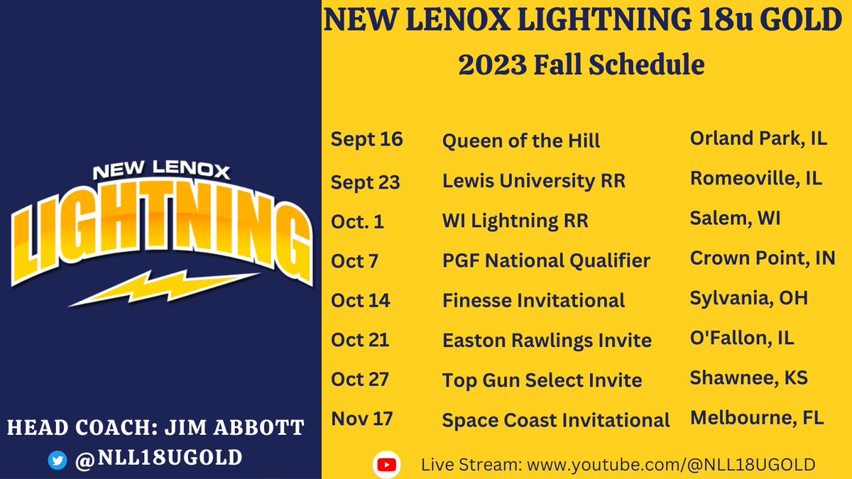 NLL18UGold's tweet image. Here we GO! 2023 Fall schedule is🔥 We will again be playing in some of the best events around. Excited to get back on the field!! ⚡️