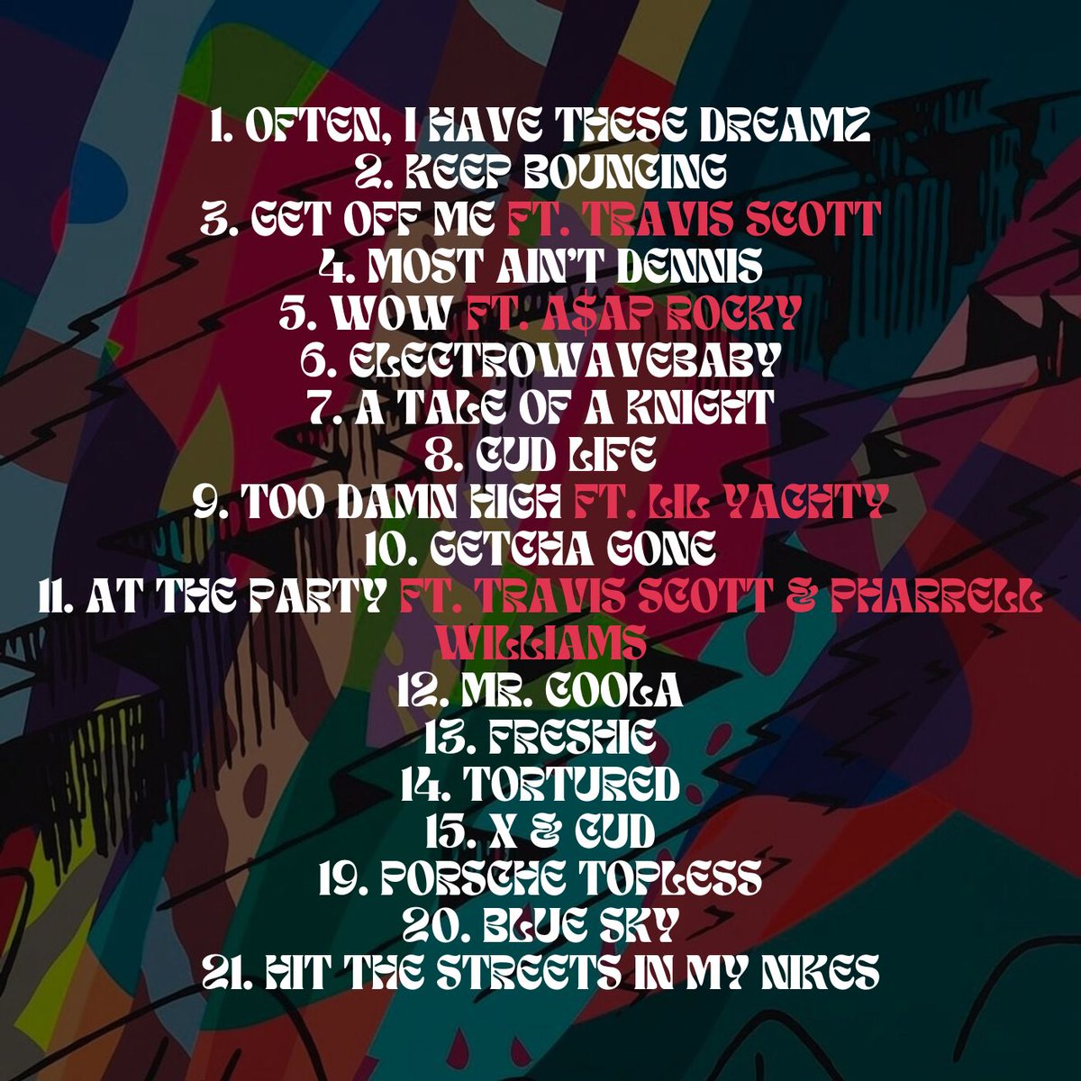 SaVichTakes's tweet photo. Kid Cudi - INSANO (Album)

21 Tracks / Ft. Travis Scott, Pharrell Williams, A$AP Rocky &amp; More!

September 15th! https://t.co/77UNYS152Z