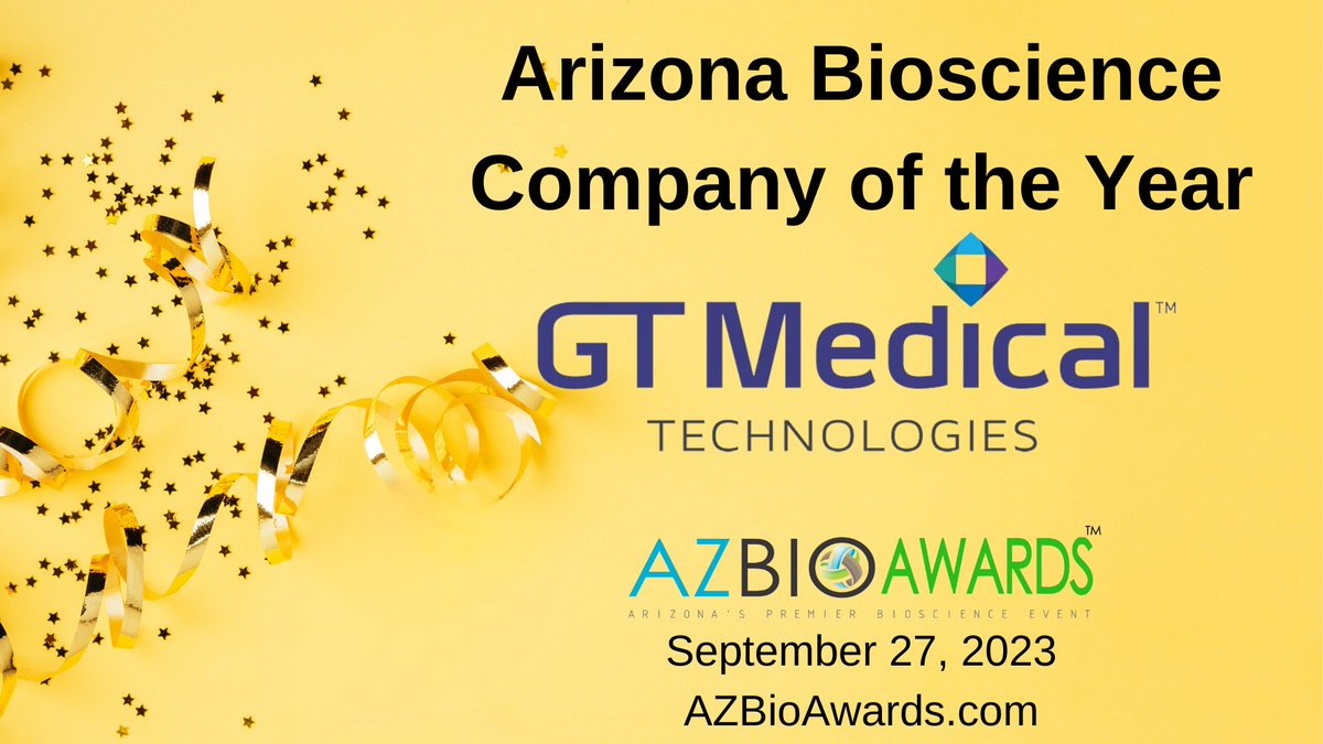 FlinnBio's tweet photo. Congrats to GT Medical Technologies of Tempe, maker of @GammaTile Therapy, on being named #Arizona #Bioscience Company of the Year by @AZBio for its role in disrupting the status quo in brain tumor treatment. #braintumor #ArizonaBioscienceWeek https://t.co/v5YhBrVjxa https://t.co/05iR9rKsDX
