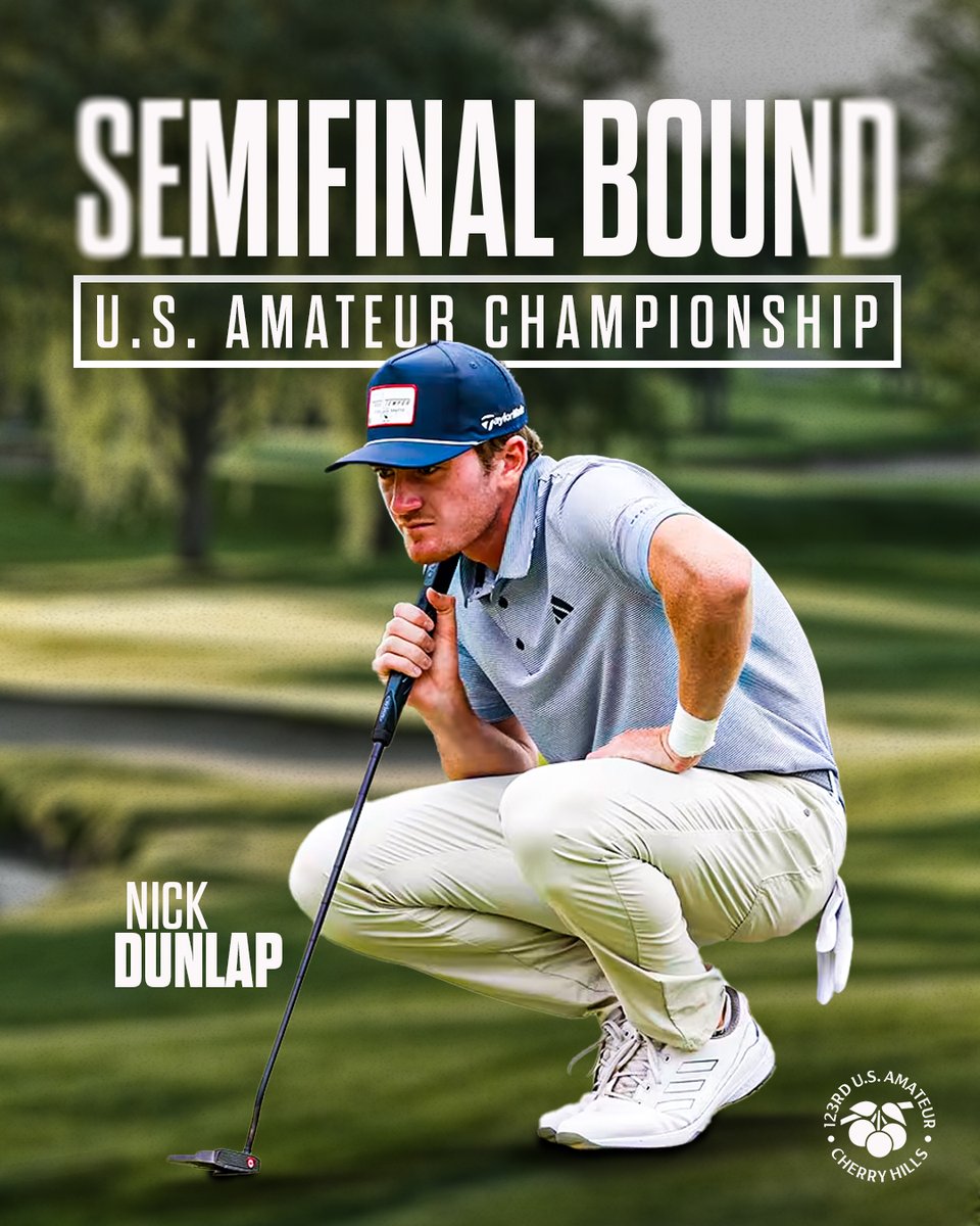 ON TO THE SEMIFINALS!!

Nick Dunlap's birdie on the 19th hole lifts him to victory over Jackson Koivun and into the final four of the #USAmateur!

With that, he become the first #Alabama men's golfer to reach the #USAmateur semifinals since Justin Thomas in 2012!

#RollTide