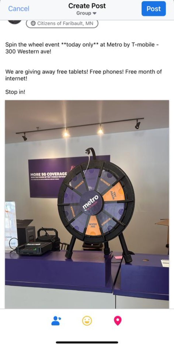 Stop into our #Faribault <a href="/MetroByTMobile/">Metro by T-Mobile</a> store TODAY and #Spin2WIN!! While you are there, ask about NADA YADA YADA...Our NO Contract, NO Surprise, NO BS approach to wireless!! You may just win a prize! <a href="/WinstonAwadzi/">Winston Awadzi</a> <a href="/ShelleyMarsh30/">Shelley Marsh</a> <a href="/JoshFowler2012/">Josh Fowler</a> <a href="/TimMiller44/">Tim Miller</a> <a href="/GephartShaun/">Shaun Gephart</a>