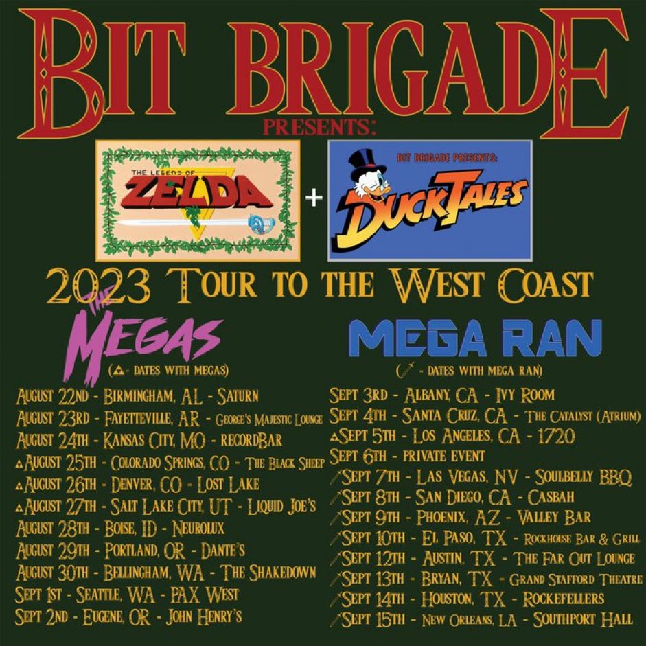 One week till we join Bit Brigade on the road for a few dates starting in Colorado Springs! Ticket links at linktr.ee/themegasband