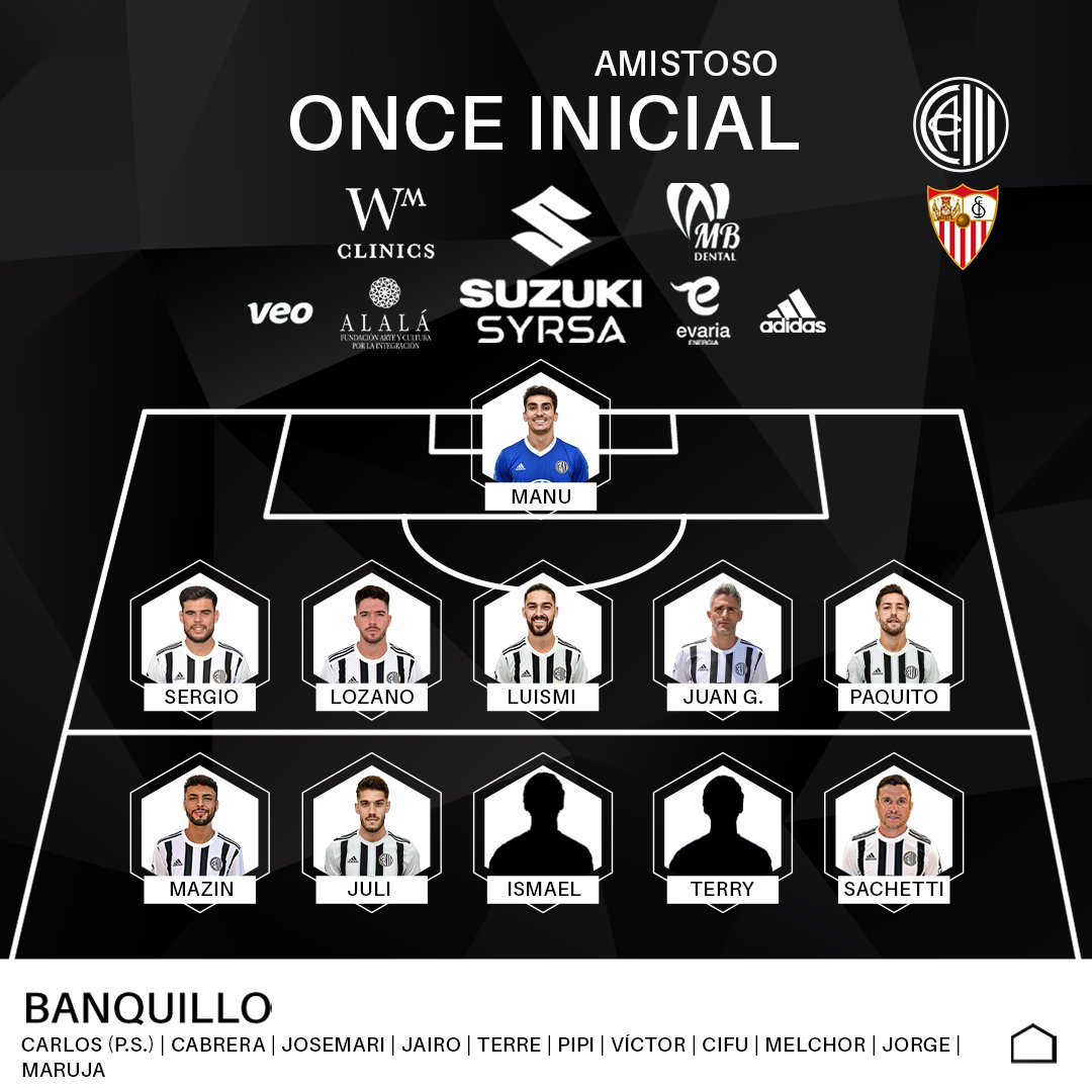 1️⃣1️⃣ 🆚️ Sevilla 'C'

¡Los XI elegidos de <a href="/jmarquezglez1/">Jose M. Márquez</a>!

#ClubAtléticoCentralSevillaC
#QuédatePaSiempre ⚫️⚪️⚽️