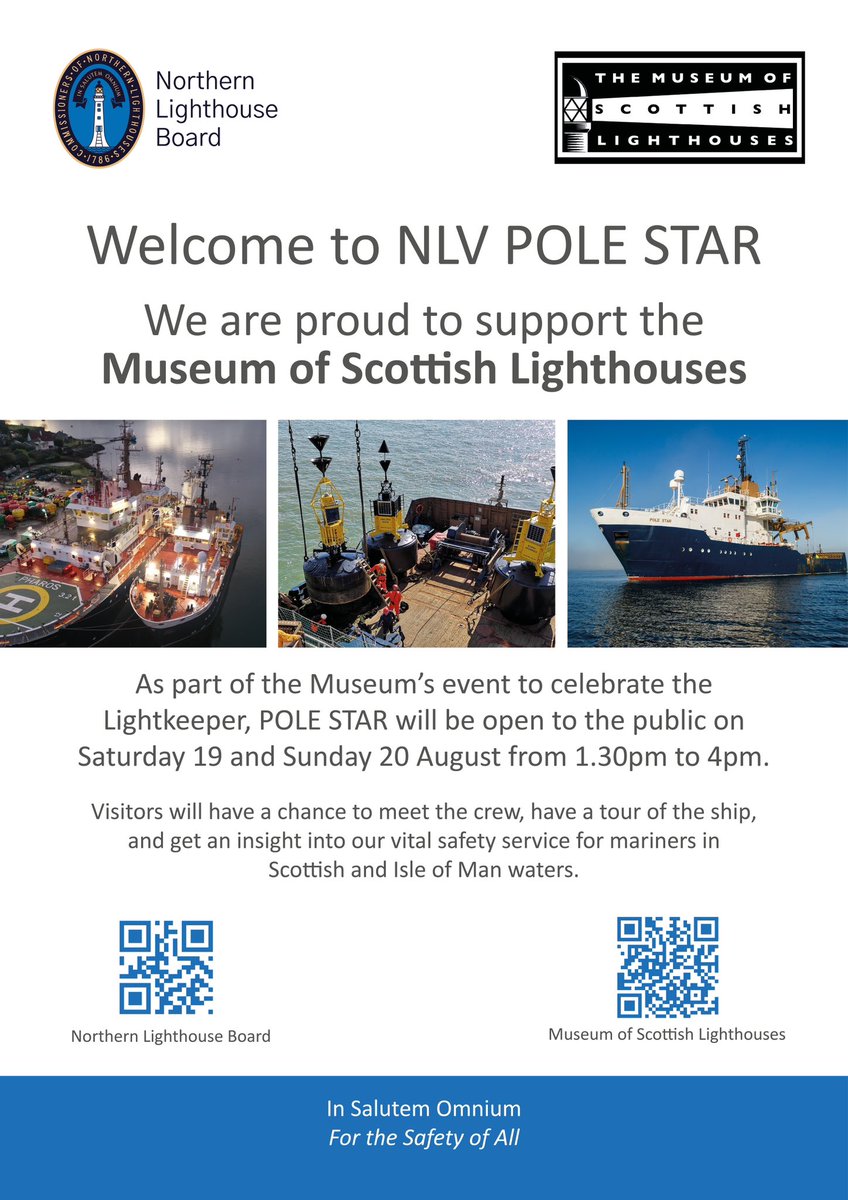 As part of <a href="/LighthouseMus/">Lighthouse Museum</a> event this weekend, our vessel POLE STAR is at Fraserburgh and will be open for tours tomorrow and Sunday. If you’re in the area we’d love to welcome you onboard between 1.30pm and 4pm. 

#museumofscottishlighthouses #Fraserburgh #maritime #mariners