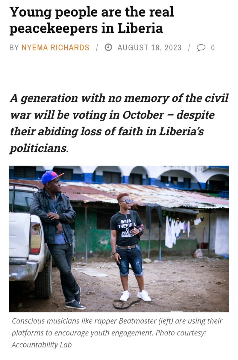 Blair Glencorse (@blairglencorse) on Twitter photo 1/ Today marks 20 years of #peace in #Liberia- a momentus day. My <a href="/accountlablib/">Accountability Lab Liberia</a> colleague Nyeam explains why Liberia's young ppl are the real #peacekeepers- a thread: africanarguments.org/2023/08/young-… 1/ Today marks 20 years of #peace in #Liberia- a momentus day. My <a href="/accountlablib/">Accountability Lab Liberia</a> colleague Nyeam explains why Liberia's young ppl are the real #peacekeepers- a thread: africanarguments.org/2023/08/young-…