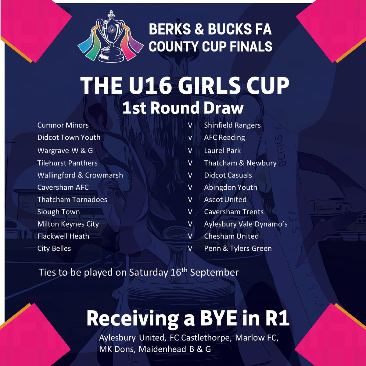 🏆 The draws for the girls’ #BBFACountycups 1st rounds have been made, and our U16 girls will face @AbingdonYouthFC on 16th September