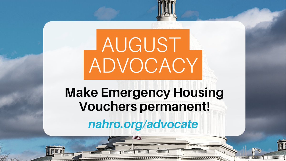 Before you log off for the weekend, don't forget to send this week's #AugustAdvocacy email to the @WhiteHouse and your members of Congress. Emergency Housing Vouchers reduce #homelessness - we need them to become permanent! Send your emails now at nahro.org/advocate!