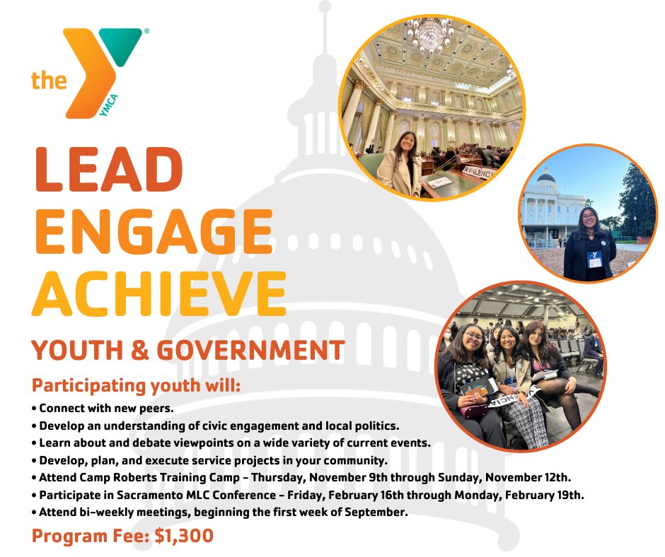 Youth &amp; Government with the Y teaches civic engagement and local politics leading up to the MLC Conference in Sacramento next February.

Payment plans and financial assistance are available.
For any questions, email Cristina Casas at ccasas@anaheimymca.org.

#YMCA