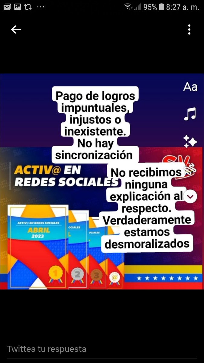María (@m7809842maria) on Twitter photo Feliz Tarde camaradas
Apoyemos nuestra etiqueta
#SinLogrosYSinSincronizacionNoHayApoyoALaEtiqueta
<a href="/Mippcivzla/">MIPPCI</a> <a href="/NicolasMaduro/">Nicolás Maduro</a> <a href="/CarnetDLaPatria/">Carnet de la patria</a> <a href="/PlataformaPatri/">Plataforma Patria</a> <a href="/canalpatriadig/">Canal Patria Digital</a> <a href="/VTVcanal8/">VTV CANAL 8</a> <a href="/dcabellor/">Diosdado Cabello R</a> <a href="/Ecgar1969/">🍀 Lunita 🍀</a> ,<a href="/aldrin914463912/">aldrin</a> <a href="/Alvarex2808/">Alvarex</a> <a href="/PascualinoFull/">Pascualino Troisi</a> <a href="/JoseRafaelbenc2/">Topógrafo. JOSÉ ꃳEꋊꉔOMO Comunicador Popular</a> Feliz Tarde camaradas
Apoyemos nuestra etiqueta
#SinLogrosYSinSincronizacionNoHayApoyoALaEtiqueta
<a href="/Mippcivzla/">MIPPCI</a> <a href="/NicolasMaduro/">Nicolás Maduro</a> <a href="/CarnetDLaPatria/">Carnet de la patria</a> <a href="/PlataformaPatri/">Plataforma Patria</a> <a href="/canalpatriadig/">Canal Patria Digital</a> <a href="/VTVcanal8/">VTV CANAL 8</a> <a href="/dcabellor/">Diosdado Cabello R</a> <a href="/Ecgar1969/">🍀 Lunita 🍀</a> ,<a href="/aldrin914463912/">aldrin</a> <a href="/Alvarex2808/">Alvarex</a> <a href="/PascualinoFull/">Pascualino Troisi</a> <a href="/JoseRafaelbenc2/">Topógrafo. JOSÉ ꃳEꋊꉔOMO Comunicador Popular</a>