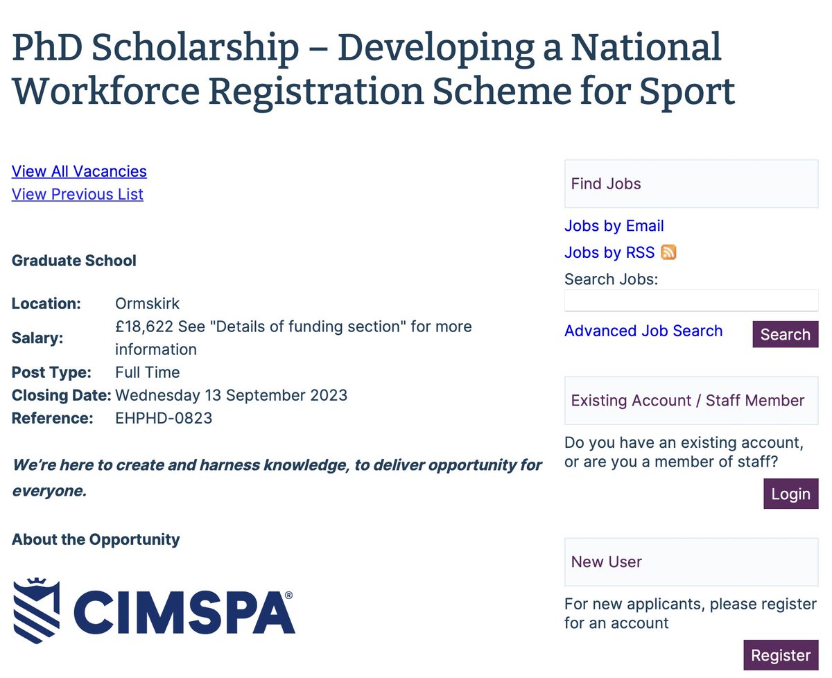 NEW: join us @EHUSportandPA for brilliant fully-funded #PhD w/ @cimspa on potential national sports workforce register #dutyofcare #mentalhealth #coaching shorturl.at/dirZ9 Oct 23 start @edgehill @EHU_Research @pubhealthjobsuk @JobsinSportSci @SPAEHJobs @SFDCoalition