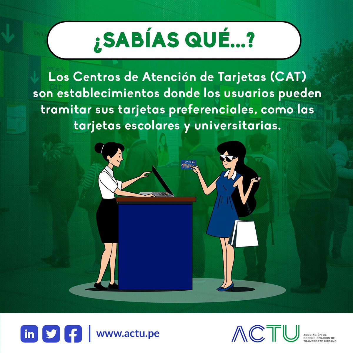ActuPeru's tweet photo. Conoce que son los CAT y como pueden ayudarte a realizar tus trámites para obtener tus Lima Pass. 

#CAT #limapass #seguridad #CorredoresComplementarios #transporteurbano https://t.co/1mbOmqlDJC