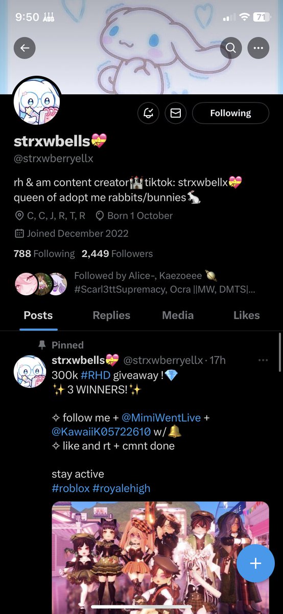 Sarahiscrazy's tweet photo. @strxwberryellx @MimiWentLive @KawaiiK05722610 Done @JoelleJuha207 @HayaG212 https://t.co/aOfu6l0jMV