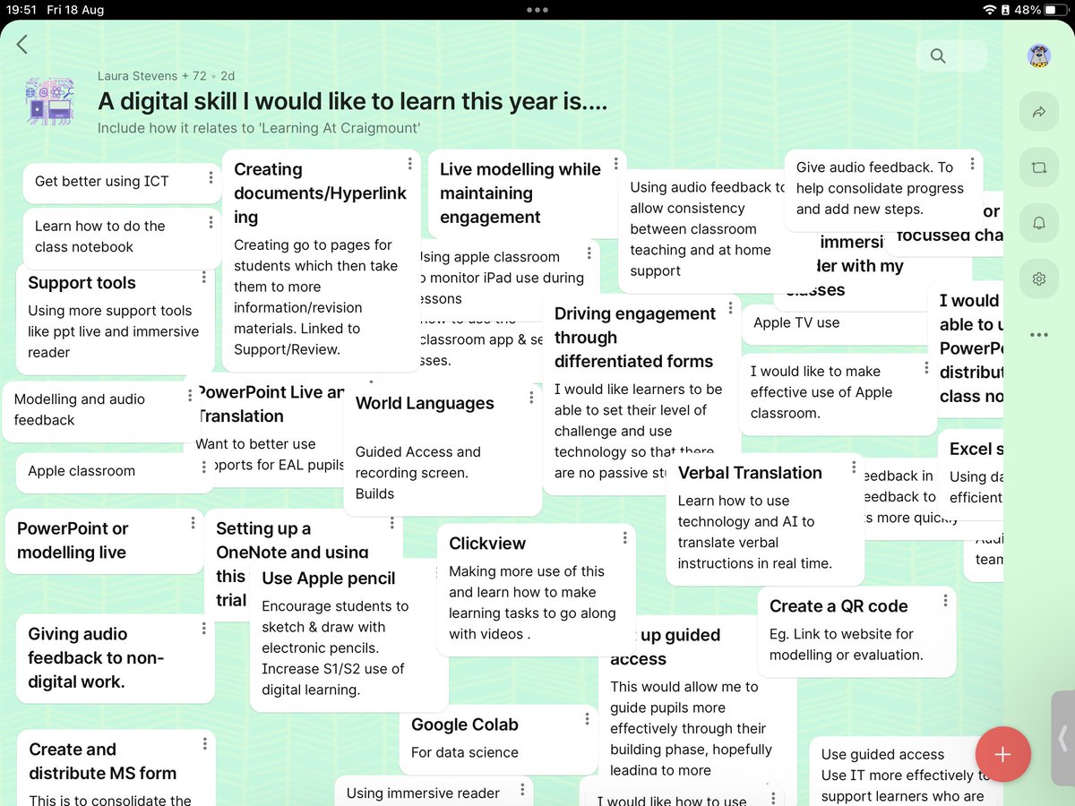 CHSLearnTeach's tweet photo. Loving the many varied digital targets that our staff set themselves during our inset this week, can’t wait to see these skills in action, and the impact it has on learning. #activatebuildconsolidate #learnerexperiences @CraigmountHS @DigiLearnEdin https://t.co/HOJWcWhcx8