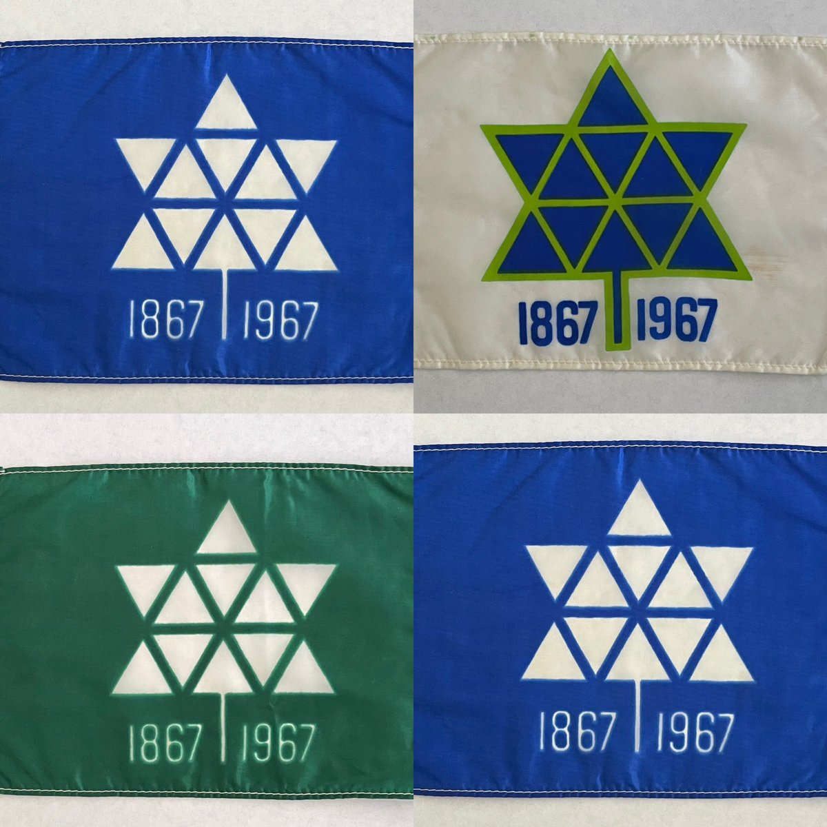 1967 Canadian Centennial Flags. Not sure if Stuart Ash would have approved of these colour combos.@canadamodern #GottschalkAsh