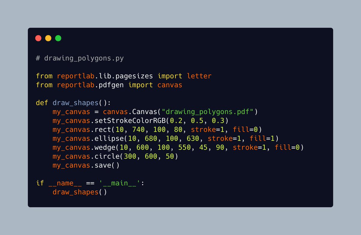driscollis's tweet image. You can draw polygons when you create a PDF with #Python and #ReportLab 🐍🔥