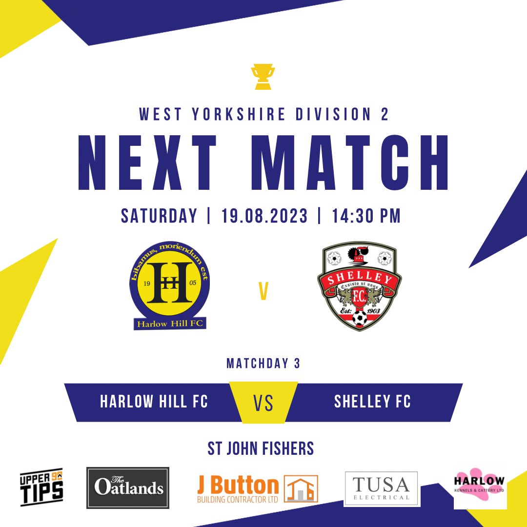 HarlowHillFC's tweet photo. Harlow look to return to winning ways vs @ShelleyCommFC Reserves.

Their 1st team play in the North West Counties League after successive promotions. Shelley Res’s come into this contest after a 4-4 Draw &amp; a 4-1 win.

🤝 Thanks to Harlow Kennels &amp; Cattery, our matchday sponsor. https://t.co/zMAl3LzmzP