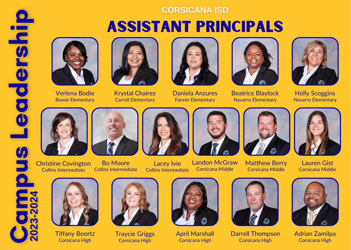 CorsicanaISD's tweet photo. Five-star talents! Meet your Corsicana ISD assistant principals for the 2023-’24 school year. #EveryTigerEveryDay https://t.co/8pnpakagK6