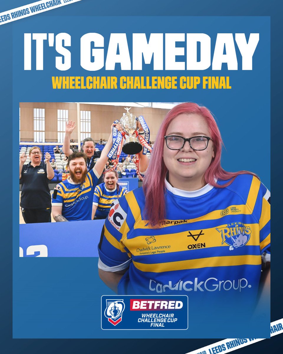 RugbyLeeds's tweet photo. 𝐼𝒯’𝒮 𝒞𝐻𝒜𝐿𝐿𝐸𝒩𝒢𝐸 𝒞𝒰𝒫 𝐹𝐼𝒩𝒜𝐿 𝒟𝒜𝒴!🏆

♿ Today, our Wheelchair team will take on @DragonsOfficiel in a repeat of last year’s final, in hope of lifting the trophy for the fourth year running🦏

📍 @eissheff
⏰ KO-1pm
📺 @BBCSport iPlayer https://t.co/nmo9loGbo5