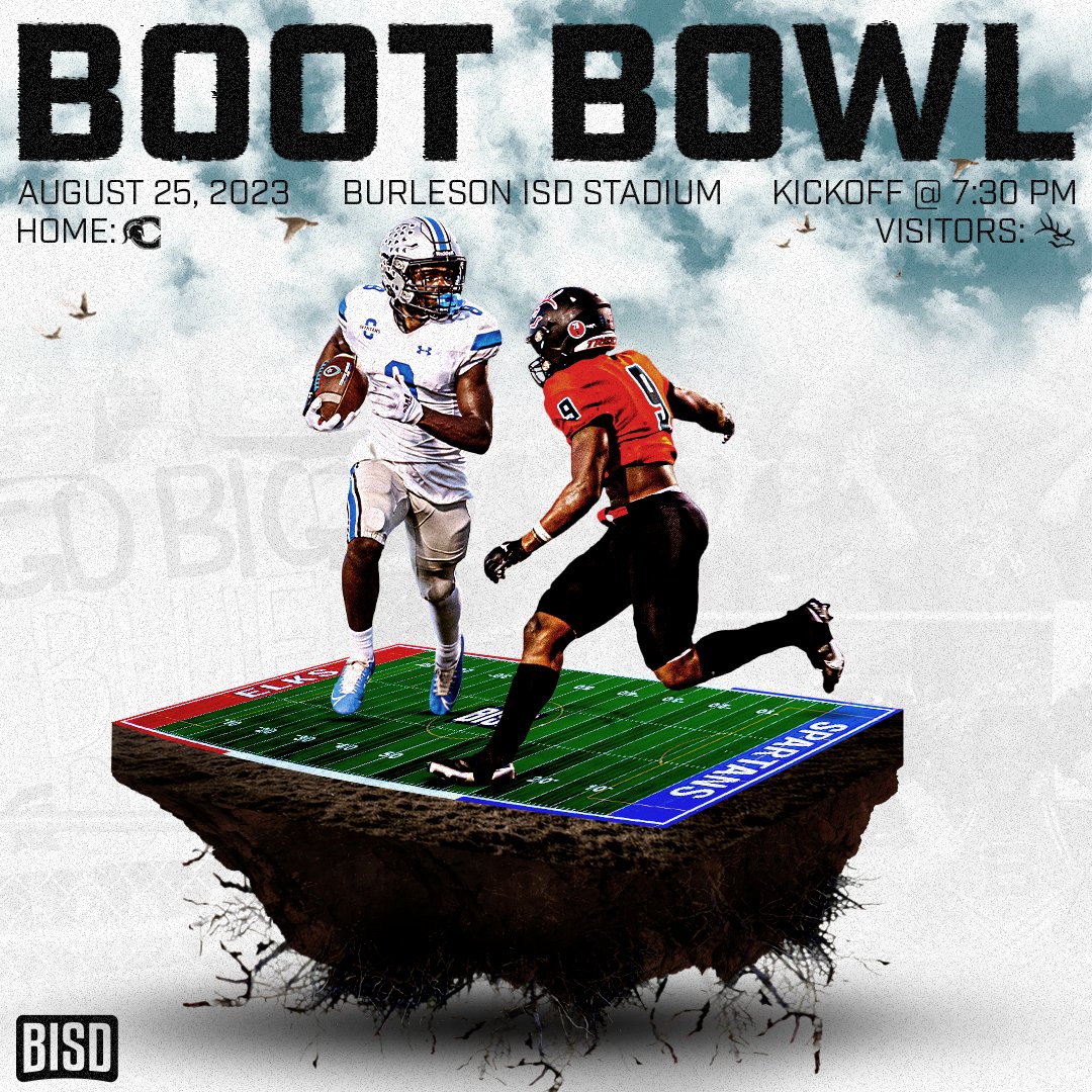🏈 Tickets to the Boot Bowl at BISD Stadium will be available for purchase starting August 21 at 6:00 am. 

🎟️Purchase your tickets at burlesonisd.net/Page/3377.