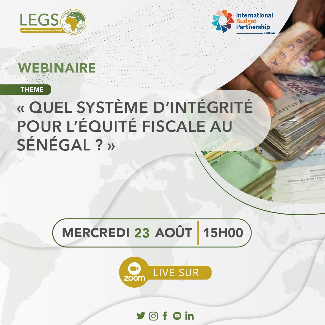 Legs_Africa's tweet photo. 🚨 [#savethedate] #Taxequity 
@Legs_Africa , en partenariat avec @OpenBudgets , vous invite au débat virtuel portant sur le thème : Quel système d'intégrité pour l'équité fiscale au Sénégal ?
🗓️  23 août 2023
🕒  15h00
 🌐https://t.co/RnK1wL60nF

#RedevabiliteActive #transparence https://t.co/ZDDgjZD8YU