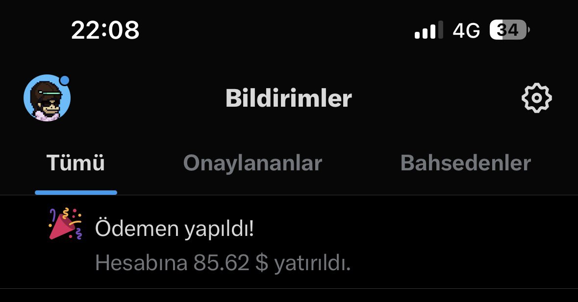 Twitter üzerinden ilk ödememi an itibariyle aldım. Thanks <a href="/elonmusk/">Elon Musk</a> 🤟🏻

Sizlerin sayesinde almış olduğum bu 85$’ı paylaşımı RT yapanlardan 4 kişiye vereceğim 🫡