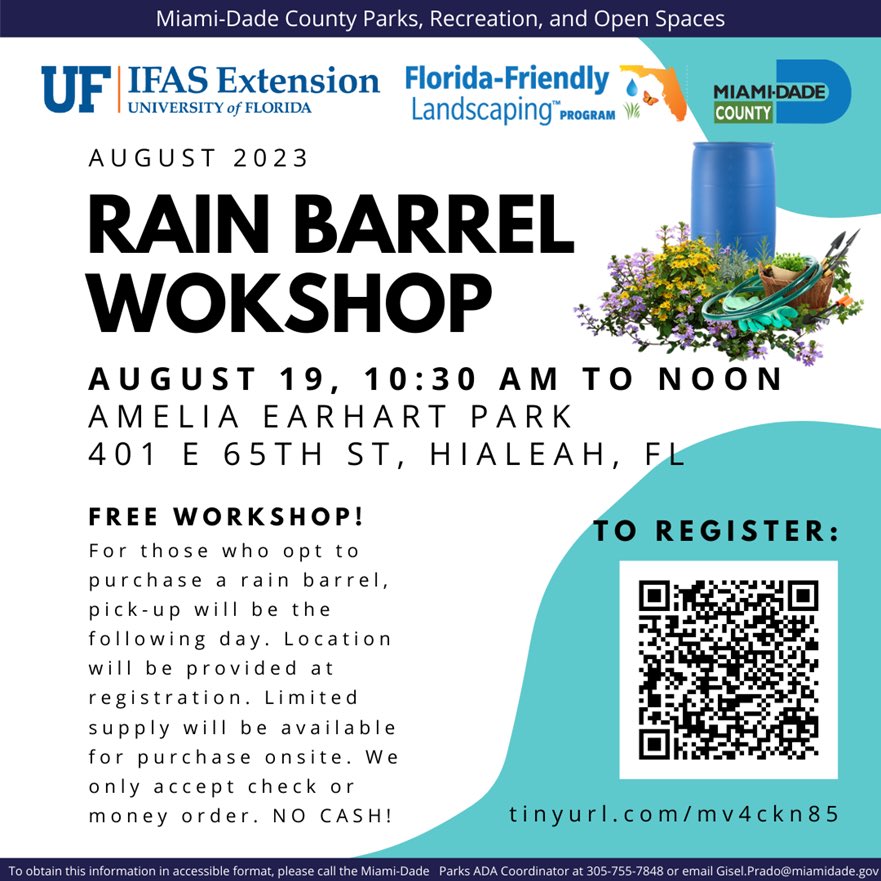 Learn more about how to harvest rain water 💧 by signing up for a FREE workshop hosted by @MiamiUrbanHort on Aug. 19

eventbrite.com/e/rain-barrelw…