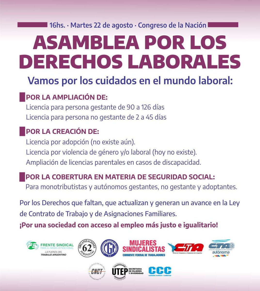 generoctabsas's tweet image. Asamblea por los derechos laborales
Vamos por los cuidados en el mundo laboral

#Trabajo #derechos #cuidados #igualdad