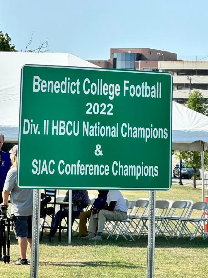 Today we made history, unveiling one of six signs to be placed around the City of Columbia, commemorating the Benedict Tiger Football Program’s 1st undefeated season (11-0); 1st SIAC Conference Championship; and 1st Division II HBCU National Championship! #GoTigers #TheBESTofBC!