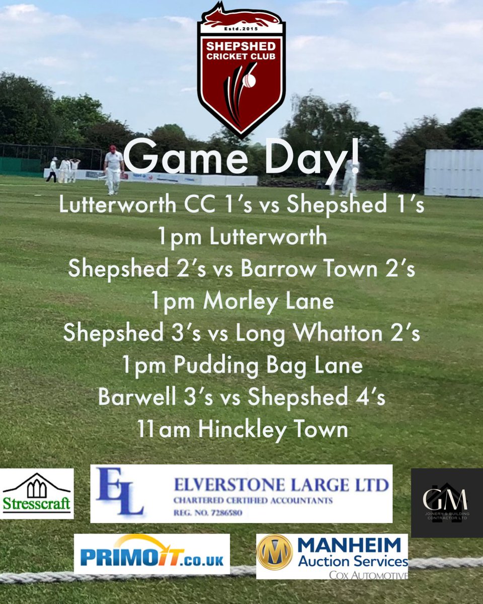 ShepshedCC's tweet photo. It’s week 18 of the @landrcl 🏏 season

1️⃣🆚 @Lutterworth_CC ✈️
2️⃣🆚 @BarrowTownCC 🏡
3️⃣🆚 @longwhattoncc 🏡

⏰1pm

4️⃣🆚 @BarwellCC ✈️
⏰ 11am @ Hinckley Town CC

Forecast is for 💨 and ☀️

#shepshed #uptheshed #CricketTwitter #villagecricket #prayforsun https://t.co/0gRvgM7UK2