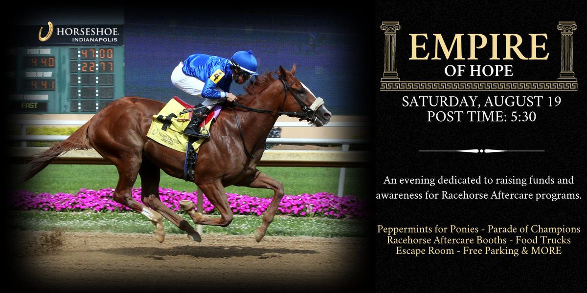 Join us tomorrow at @HorseshoeIndy in Shelbyville, IN! The racetrack is having its annual 'Empire of Hope', a day dedicated to raising funding & awareness for Thoroughbred aftercare.

Stop by the Friends of Ferdinand booth to stock up on our brand new merch!

#racelikeacaesar