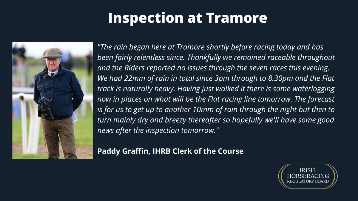 ihrb_ie's tweet photo. ⚠️ 8am inspection at @TramoreRaces 
⬇️ More from Paddy Graffin https://t.co/bl8bDJeoPn