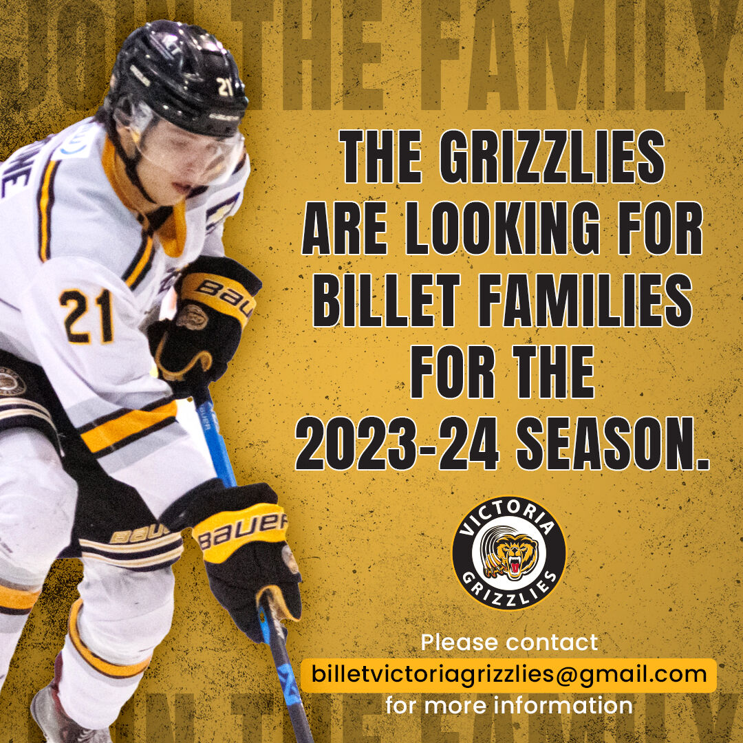 We are looking for billets for the upcoming 2023-2024 season!

If you or anyone you know would like to get involved or receive further information, please visit the link in our bio or email billetvictoriagrizzlies@gmail.com

#Sooke #Colwood #Langford #Westhills #GoGrizzlies
